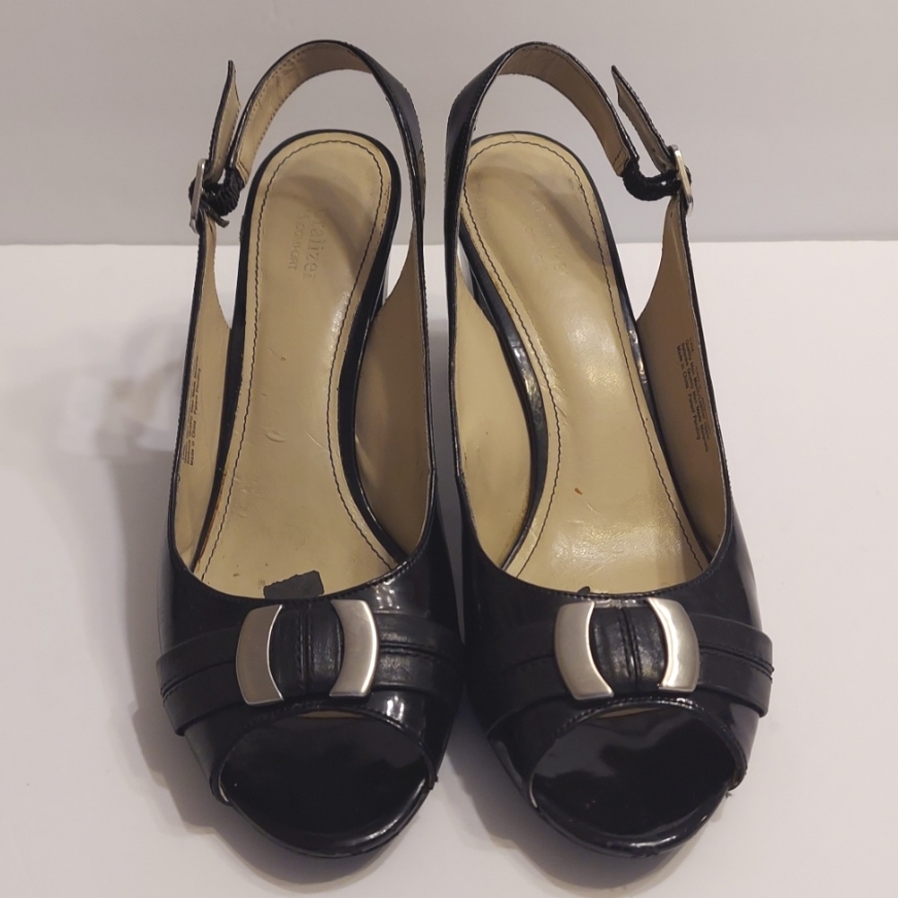 ‼️3 for $40‼️ Naturalizer Black Patent Leather Peep Toe Block Heel Dress Sandal
